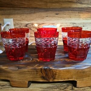 Ralph Lauren Crystal Claremont Double Old Fashioned Red Ruby Glasses Set Of 6